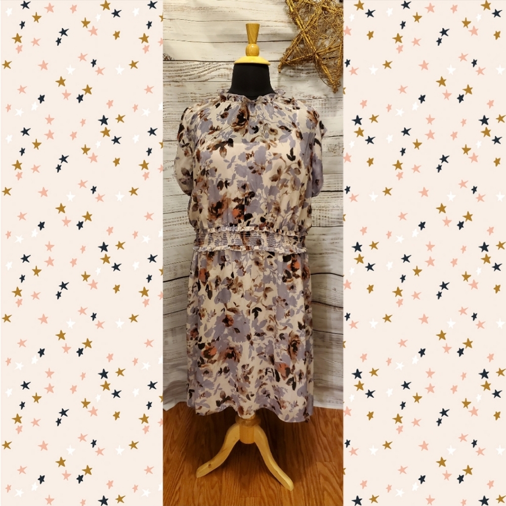 Simply Vera | Vera Wang Tie Neck, High-Low, Midi, Floral, Shear Dress, Sz 2X